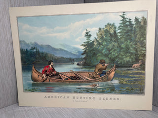 American Hunting Scenes A Good Chance Currier & Ives Vintage Deer Canoe Book Print