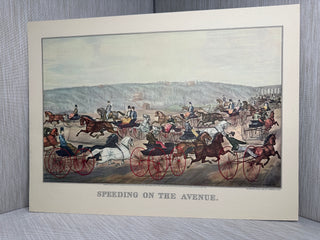 Speeding on the Avenue Currier & Ives Vintage Horse Carriage Racing Book Print