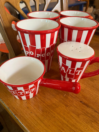 AS IS Ceramic Popcorn Set of 6   (Salt Shaker chipped)