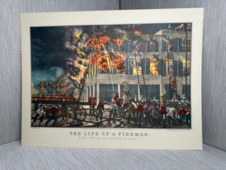 The Life of a Fireman The Fire Currier & Ives Vintage Americana History Book Print