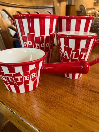 AS IS Ceramic Popcorn Set of 6   (Salt Shaker chipped)