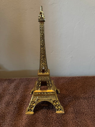 Vtg Gold Metal Eiffel Tower Paris Statue, 10" tall
