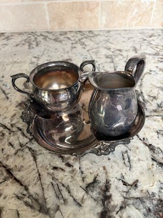 Vintage Silver Reed & Barton Cream & Sugar Set with Tray