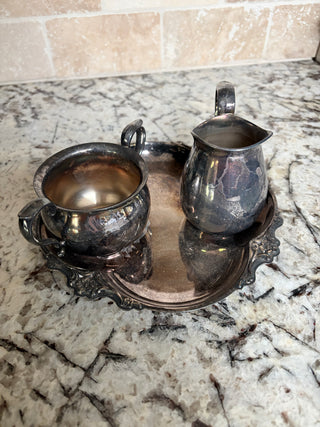 Vintage Silver Reed & Barton Cream & Sugar Set with Tray