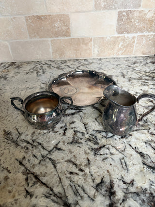 Vintage Silver Reed & Barton Cream & Sugar Set with Tray