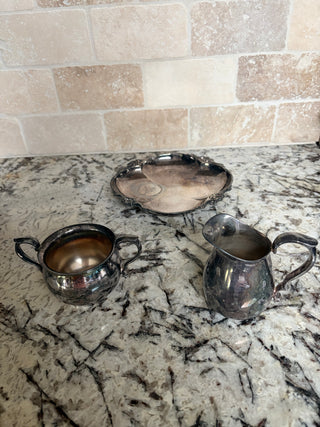 Vintage Silver Reed & Barton Cream & Sugar Set with Tray