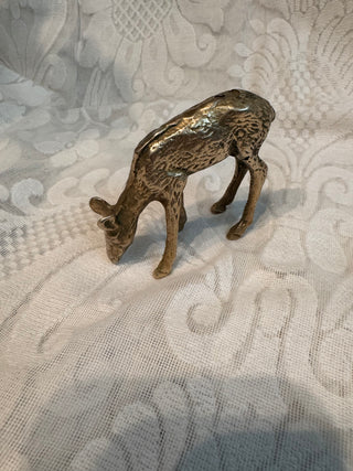 Vtg Brass Grazing Fawn Deer Figurine