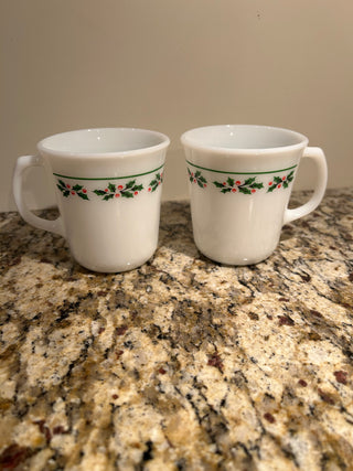 Corning Holly Days Milk Glass Mugs, Set of 2