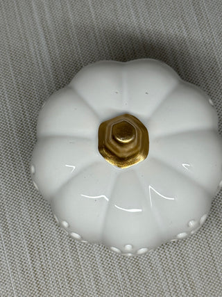 Cracker Barrel White Ceramic LED Pumpkin Gold Stem Diamond Cutout Untested