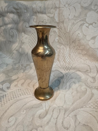 Vtg Brass Bud Vase w/ Etched Detailing