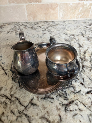 Vintage Silver Reed & Barton Cream & Sugar Set with Tray