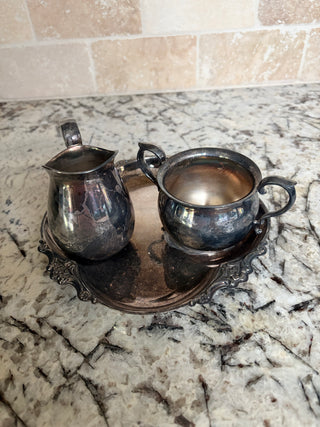 Vintage Silver Reed & Barton Cream & Sugar Set with Tray