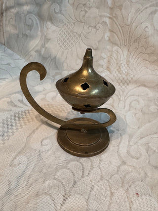 Vtg Brass Incense Burner Genie Lamp w/ Handle