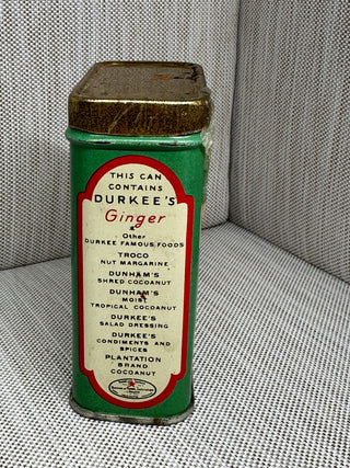Durkee Ginger Spice Tin 2 oz Ground Famous Foods Elmhurst NY 1950s