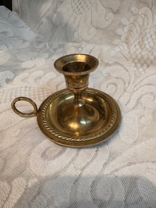 Vtg Brass Chamber Candlestick Holder w/ Loop