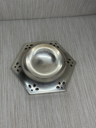 Tea Strainer Holder Silverplate Hexagonal  Drip Cup Pierced Star Clover