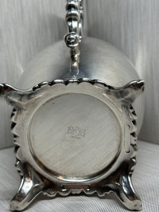 Oneida Silverplate Footed Water Pitcher Ornate Scroll Handle Ice Lip Guard