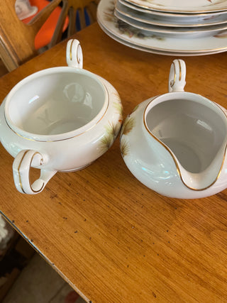 Set of 2 VTG Kyoto Japan "Pines" Fine China Sugar Bowl (No Lid) and Creamer