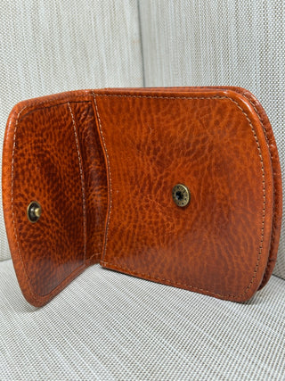 Casual Leather Bifold Wallet Brown Pebble Grain Coin Pocket Snap