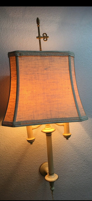 Vintage French Plug-In Wall Sconce/Lamp 2 Arm Ivory & Gold