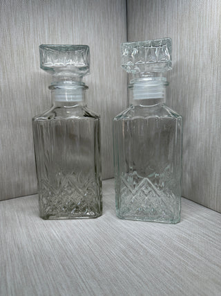 Glass Liquor Decanter Square Whiskey Bottle  Stopper 9.25"