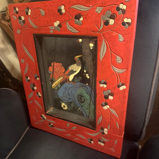 Carved Wood Floral Vine Red Mirror approx. 20" X 16"
