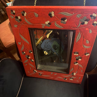 Carved Wood Floral Vine Red Mirror approx. 20" X 16"