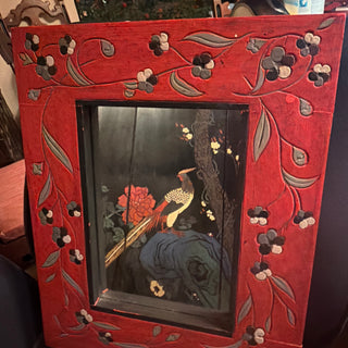 Carved Wood Floral Vine Red Mirror approx. 20" X 16"
