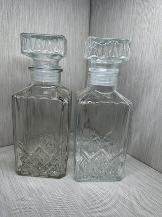 Glass Liquor Decanter Square Whiskey Bottle  Stopper 9.25"
