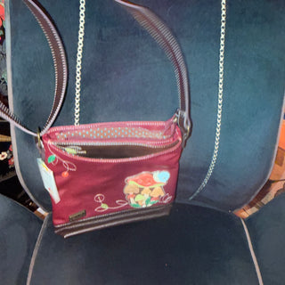 New Chala Maroon Mushroom Sweet Messenger Crossbody Tote Purse Faux Leather VV