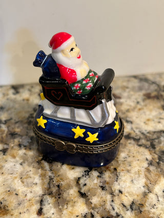 Santa In Sleigh Trinket Box with Plate of Cookies Trinket