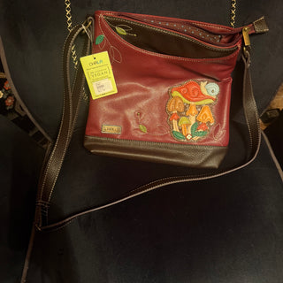 New Chala Maroon Mushroom Sweet Messenger Crossbody Tote Purse Faux Leather VV