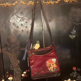 New Chala Maroon Mushroom Sweet Messenger Crossbody Tote Purse Faux Leather VV