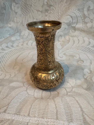 Vtg Etched Brass Vase - Sarna India