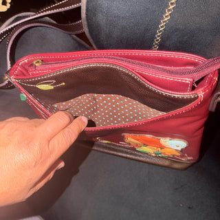 New Chala Maroon Mushroom Sweet Messenger Crossbody Tote Purse Faux Leather VV
