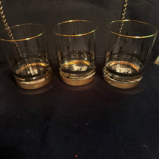 3 Rare Vintage Oil Rig 22 K Gold Trim Glasses Beautiful Craftsmanship VV