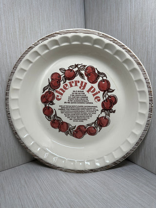 Ceramic Cherry Pie Recipe Plate Pan Dish Fluted Rim Brown USA 11"