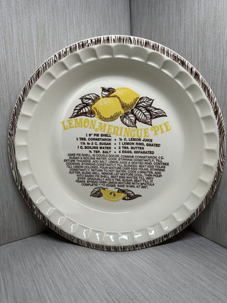 Lemon Meringue Pie Recipe Plate Pan Dish Fluted Rim Brown USA 11"
