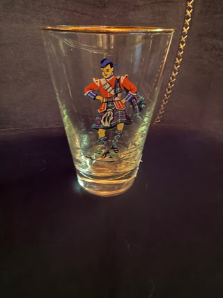 Vintage 50s Highlander Etched Whiskey Glass Royal Stewart Scottish Bagpiper 5oz  each VV
