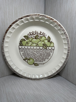 Ceramic Apple Pie Recipe Plate Pan Dish Fluted Rim Brown USA 11"