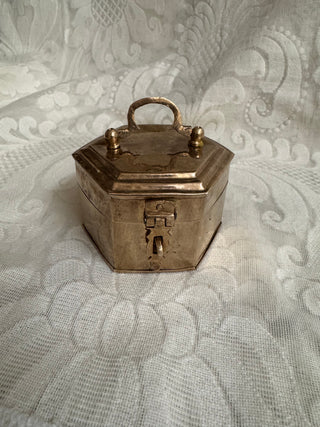 Vtg Brass Octagonal Trinket Box w/ Hinged Lid