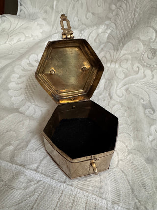 Vtg Brass Octagonal Trinket Box w/ Hinged Lid