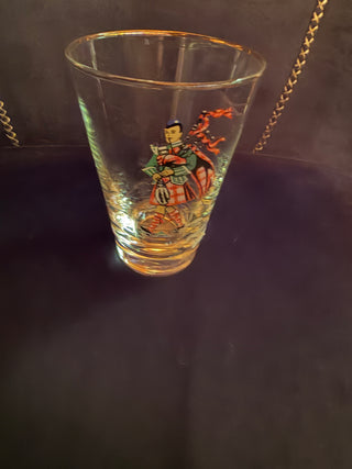 Vintage 50s Highlander Etched Whiskey Glass Royal Stewart Scottish Bagpiper 5oz  each VV