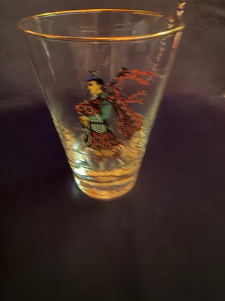 Vintage 50s Highlander Etched Whiskey Glass Royal Stewart Scottish Bagpiper 5oz  each VV
