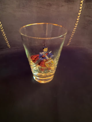 Vintage 50s Highlander Etched Whiskey Glass Royal Stewart Scottish Bagpiper 5oz  each VV