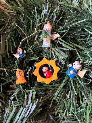 Mini Wooden Angel Ornaments, Set of 5