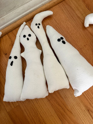 Cute Stuffed Fabric Ghosts with Button Eyes Med