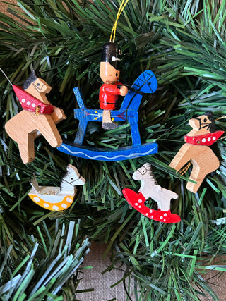 Wooden Horse Ornaments, Set of 5