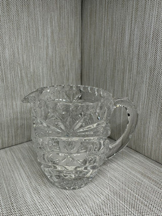 Glass Syrup Pitcher Pinwheel Starburst 4.5" Vintage Clear Pressed Glass