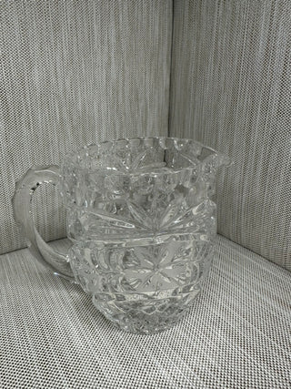 Glass Syrup Pitcher Pinwheel Starburst 4.5" Vintage Clear Pressed Glass